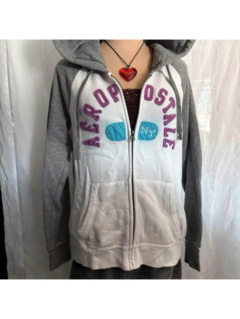 white and grey aeropostale zipup